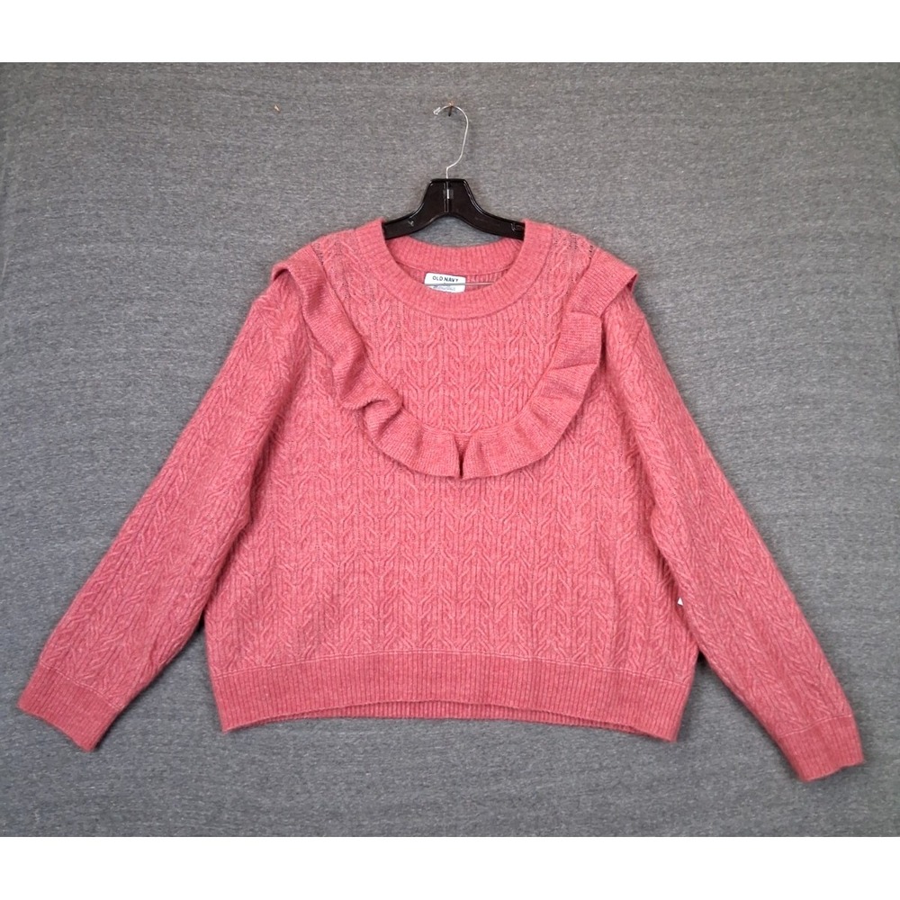 NEW‎ Old Navy Womens Sweater 3X Pink Wool Blend Ruffle Collar Crop Soft Stretch